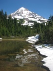 A seasonal pond near the top of the Mazama Trail provides a beautiful reflection of Mt.Hood.