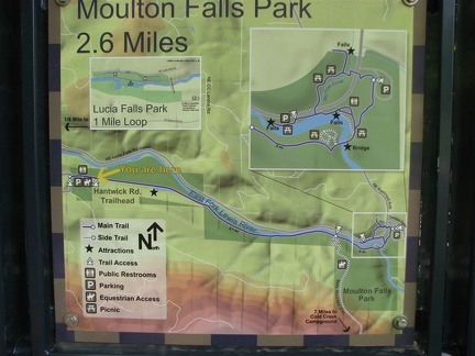 Close up view of the trail map near the Hantwick Road Trailhead on the Moulton Falls Trail.