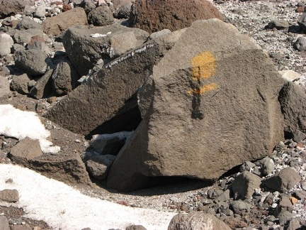 On the Mountaineer's Trail there are a few blazes painted on rocks help mark the trail.