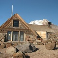 Silcox Hut is a handcrafted building on the slopes of Mt. Hood at the top of the Magic Mile chairlift.