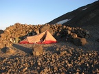 The sun is up on my tent at Lunch Counter on Mt. Adams at the 9,500 foot level. The wind died down at sunrise and made it much more comfortable to fix breakfast.