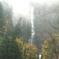 Multnomah Falls cascades hundreds of feet down a sheer cliff into a plunge pool, then over another waterfall.