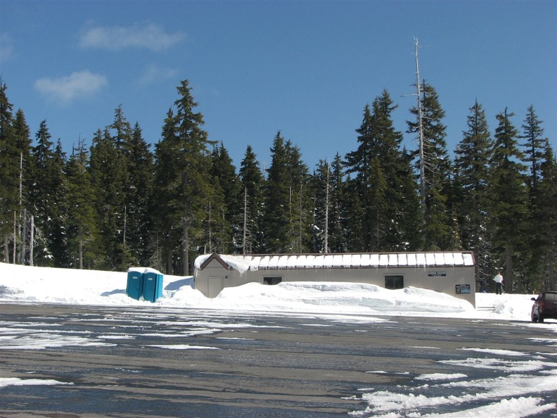 The Nordic Center at Mt. Hood Meadows is the trailhead for this hike. The trail is found by starting from the left side of the center and walking off to the left a bit, looking for blue trail markers.