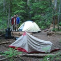 Our campsite at Lake James Camp along the Northern Loop Trail at Mt. Rainier National Park. We had the camp to ourselves this night. There was still a bit of snow by the bear pole in late July.