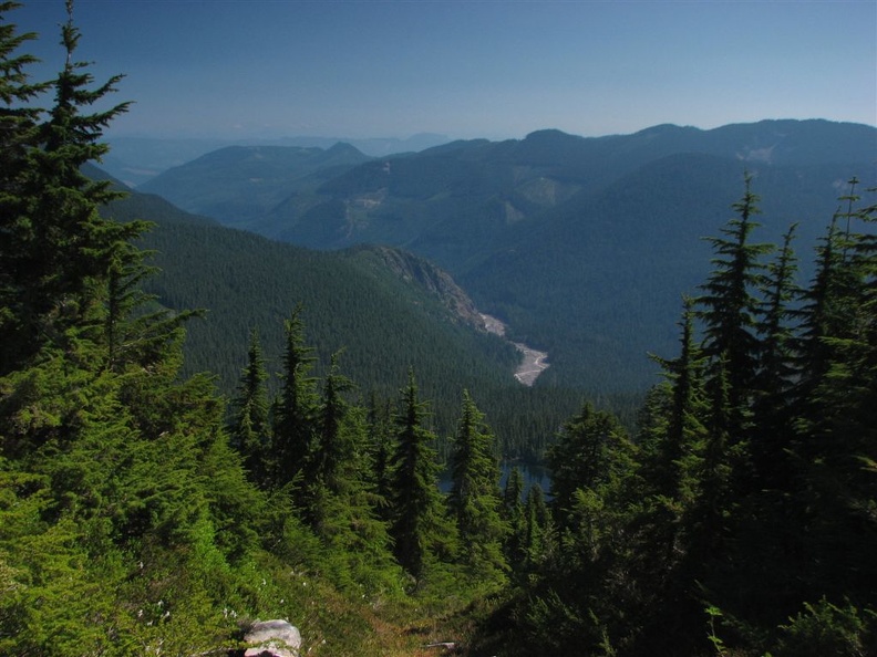 Looking down at Lake James and the West Fork of the White River on the side trail to Natural Bridge.