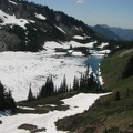 Looking down at Cresent Lake from the small saddle above Windy Gap. This is one of the few vantage points for Cresent Lake.