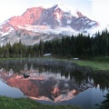 Mt. Rainier at sunset along the Wonderland Trail above the saddle between Moraine Park and Mystic Lake.