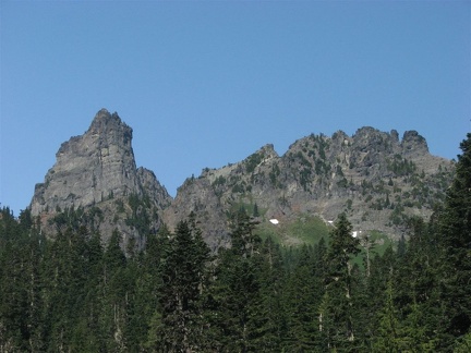 Cowlitz Chimneys rise to the west of the Owyhigh Trail.