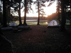 Campsite at Breitenbush Lake. This was the worst place on the whole trail for mosquitoes. The mosquitoes died in our food as we heated it up and we ate, then stayed, in the tents.