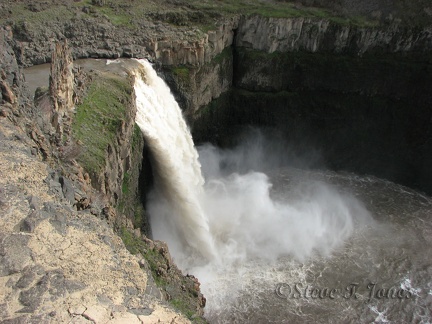 Palouse Falls plunges over a basalt precipice and makes quite a show in the spring. This is from the overlook at the falls.