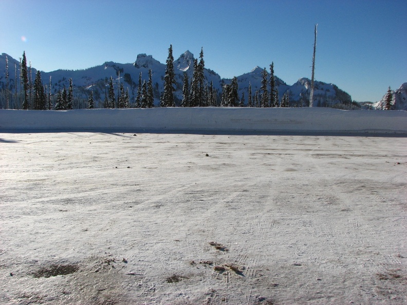 We went up to Mt. Rainier on New Year's Day and the parking lot was almost entirely empty, as this photo shows. The parking lot filled up later in the day.