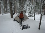 Meagan just after setting up her tent.