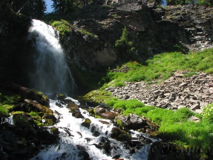 Plaikni Falls cascades about 20 feet over a rock cliff.