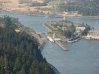 Looking west at a ship going through the Bonneville locks.