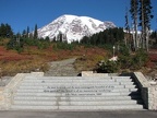 New stairs behind the new Jackson Visitor's Center inscribed with a quote from John Muir at Mt. Rainier. This is the trailhead for the Skyline Trail.