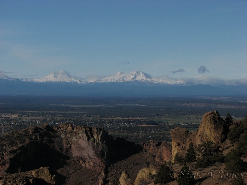 The Three Sisters are North Sister, also known as Faith, Middle Sister, Hope, and South Sister, Charity, provide a nice backdrop to the town of Terrebone, Oregon.