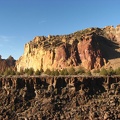 A great view showing the basalt base underlying Smith Rock State Parka and the browns and reds of the top layer of rocks that were formed from welded tuff and rhyolite rocks. The welded tuff was formed from ash that was melted together as it fell onto the