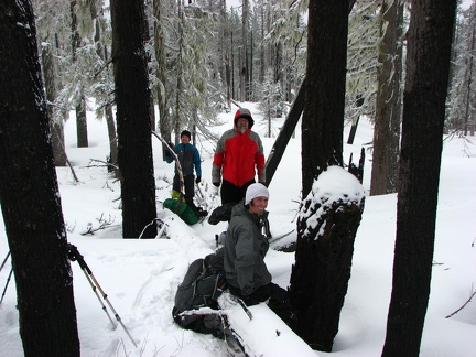 Here is the rest of our group taking a lunch break in the B&B burn. In front is Jerimiah, Justin, and Andy.