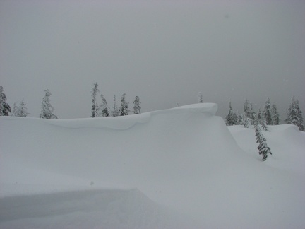 Returning back to the trailhead we passed these interesting cornices which formed at the top of a very steep slope.