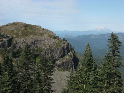 Mt. St. Helens can be seen from the Bluff Mountain Trail which connects the Starway Trail to Silver Star Mountain.