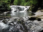 Exposed rocks during lower water give a chance to explore the rocks and pools along Sweet Creek.