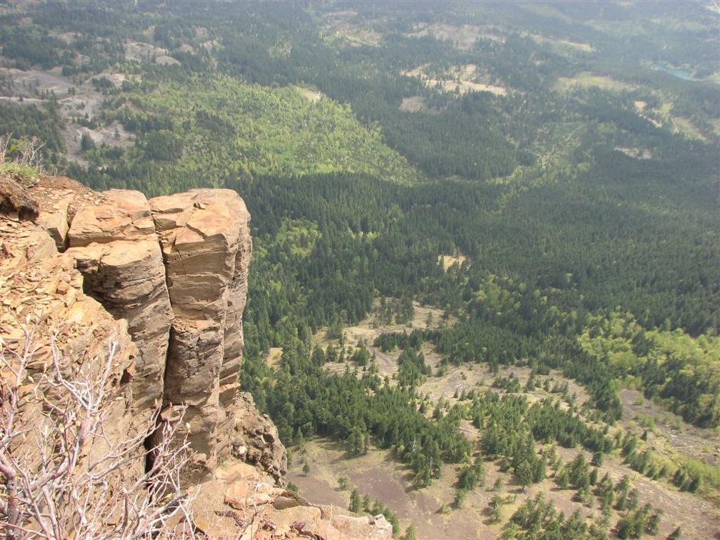 Basalt cliffs of rotten rock overlook the Columbia River Gorge