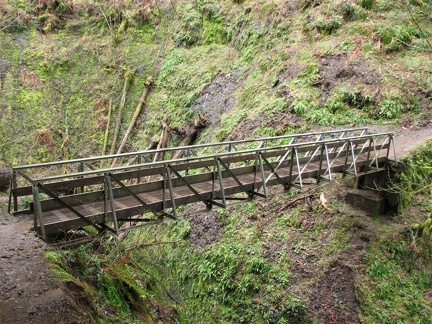 The Bridge over Oneonta Creek is about 30 feet above the stream and has an open-slat deck. You can look down right through the bridge and see the creek rushing beneath you.