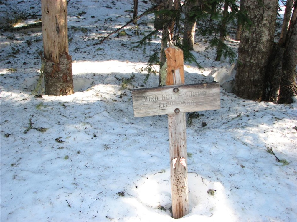 Trail sign to Bird Butte Summit along the Pacific Crest Trail between Barlow Pass and Twin Lakes, OR.