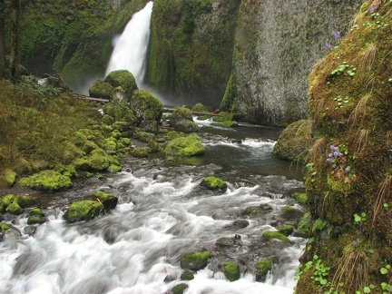 Wahclella Falls, Tanner Creek, and boulders from 1973 landslide