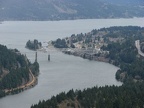 Looking east from Wauna Viewpoint towards Cascade Locks and the Bridge of the Gods which crosses the Columbia River