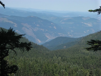 Looking northeast at the Columbia river far below in the distance. This picture is an illustration of the elvation gain on this trail. The trail begins at about the same elevation as the Columbia River.