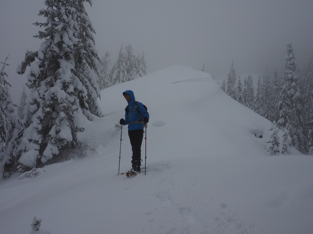 Jeremiah braving the wind and snow on the ridge leading to Barlow Butte.
