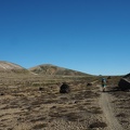 Heidi crossing the Plains of Abraham. You can see how little plantlife there is 36 years after the eruptuion.