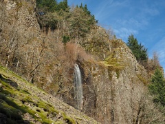 A small waterfall high above the trail