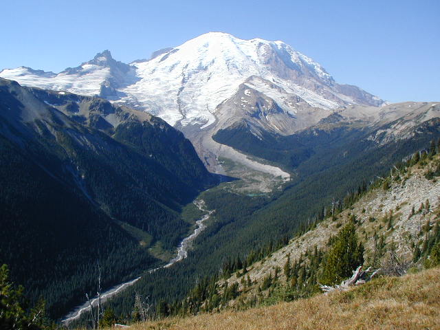 Mt. Rainier and the West Fork of the White River from the edge of Grand Park in Mt. Rainier National Park.