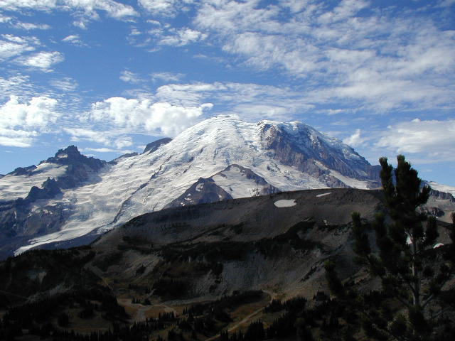 Burrroughs Mountain with Mt. Rainier in the background from near Frozen Lake.